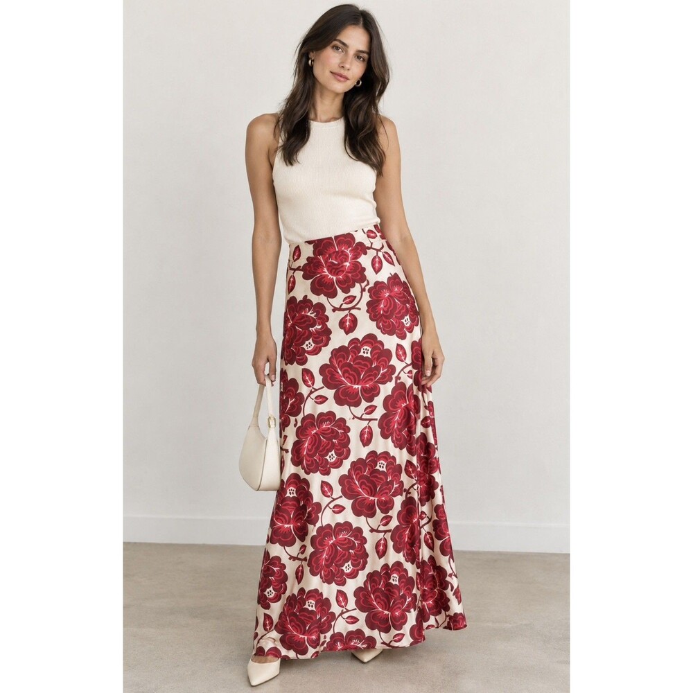 & Other Stories La Norah Floral Print Satin A-Line Maxi Skirt Size 10 Women's